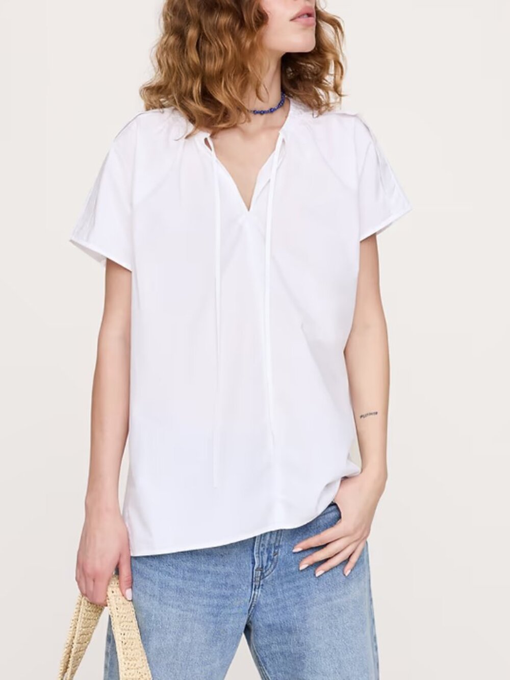 NWT!! Banana Republic White Cotton Poplin Split-Neck Split-Hem Tunic Top M